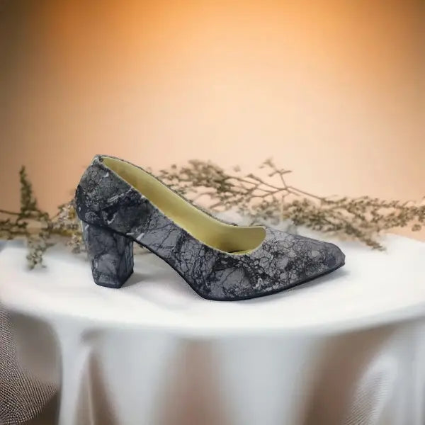 Grey Crushed Comfy Block Heel Pump PIU_147 Crushed Amara Fabric ladies shoes PumpItUp.pk