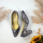Grey Crushed Comfy Block Heel Pump PIU_147 Crushed Amara Fabric ladies shoes PumpItUp.pk