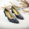 Grey Crushed Comfy Block Heel Pump PIU_147 Crushed Amara Fabric ladies shoes PumpItUp.pk