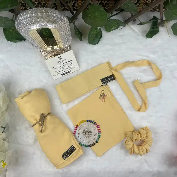 Light Yellow Saudi Niqab Set HB-35 – Elegant Double Georgette Niqab Set with Accessories by Hijabiyana by PumpItUp