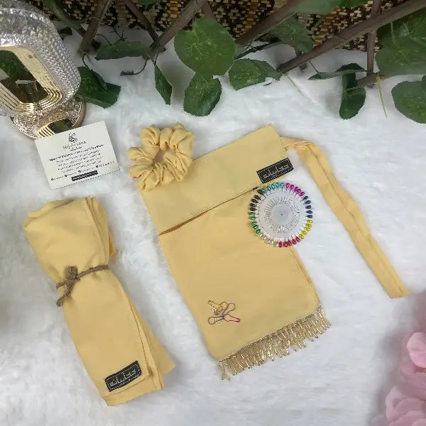 Light Yellow Saudi Niqab With Beads Set HB-36 – Elegant Double Georgette Niqab Set with Accessories by Hijabiyana by PumpItUp