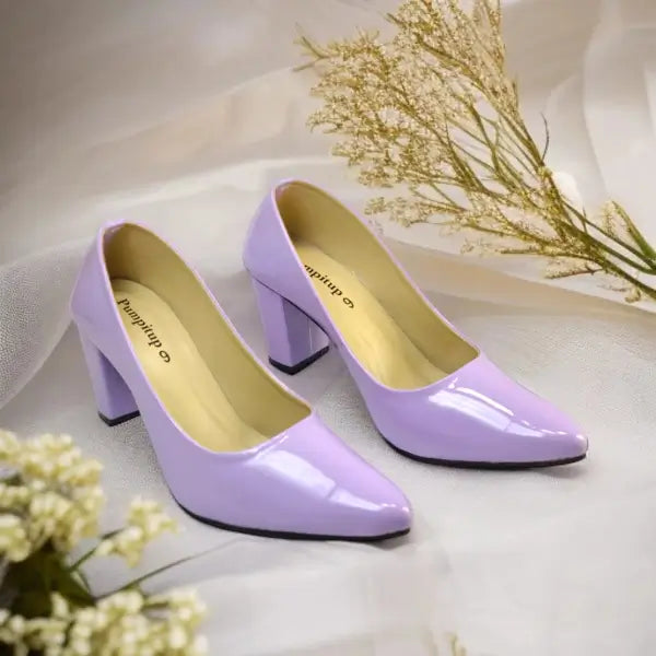 Mauve Comfy Court Shoe Block Heel PIU_173 imported patent rexine ladies shoes PumpItUp.pk