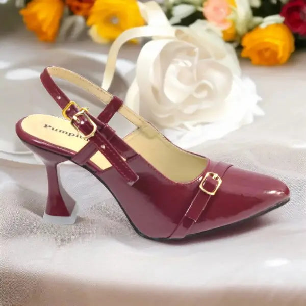 Mehroon Gloss Heels Pump PIU_191 patent ladies shoes PumpItUp.pk