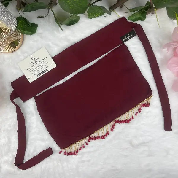 Mehroon Saudi Niqab With Beads HB-10 Double Georgette modest wear by Hijabiyana by PumpItUp