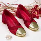 Merlot Gold Toe Block Heel PIU_249 Amarah Rexine ladies shoes PumpItUp.pk