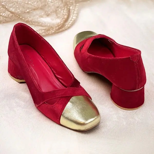 Merlot Gold Toe Block Heel PIU_249 Amarah Rexine ladies shoes PumpItUp.pk