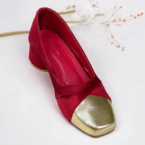 Merlot Gold Toe Block Heel PIU_249 Amarah Rexine ladies shoes PumpItUp.pk