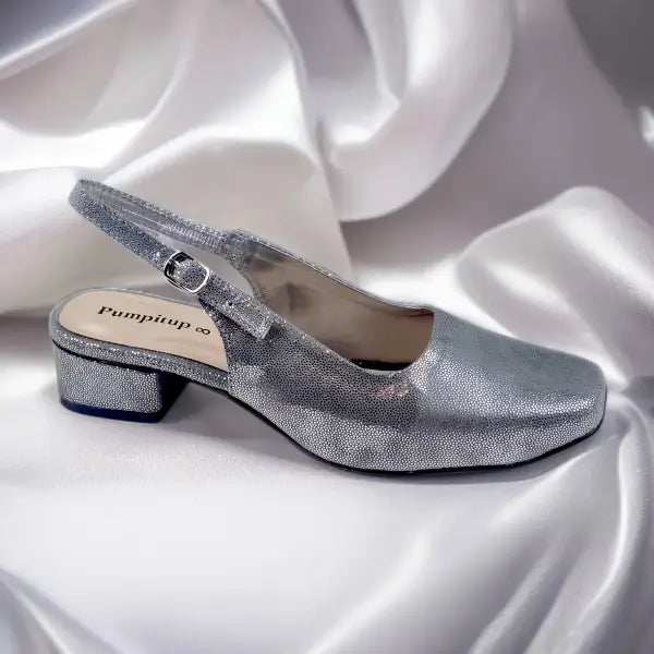 Metallic Gala Gleam Slingback Block Heel PIU_215 Imported Sofa Rexine ladies shoes PumpItUp.pk