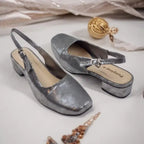 Metallic Gala Gleam Slingback Block Heel PIU_215 Imported Sofa Rexine ladies shoes PumpItUp.pk