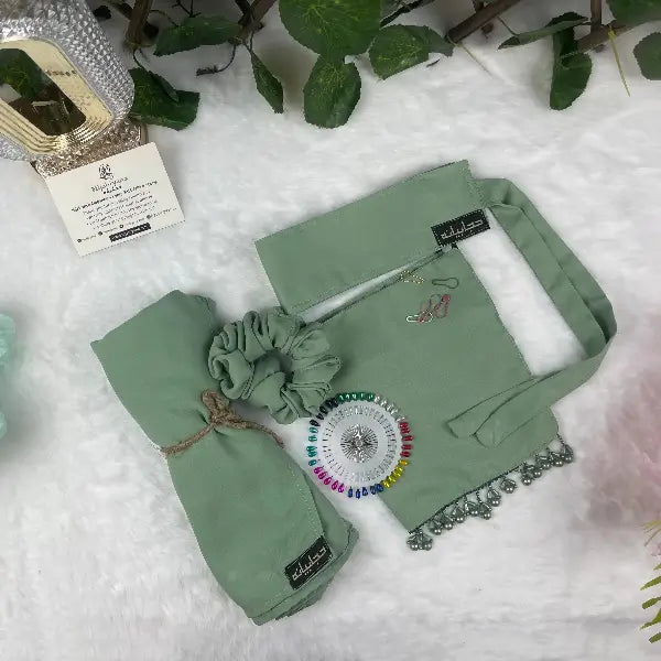 Mint Saudi Niqab With Beads Set HB-28 – Elegant Double Georgette Niqab Set with Accessories by Hijabiyana by PumpItUp