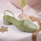 Mint Waffle Charm Slingback Block Heel PIU_221 Imported Sofa Rexine ladies shoes PumpItUp.pk