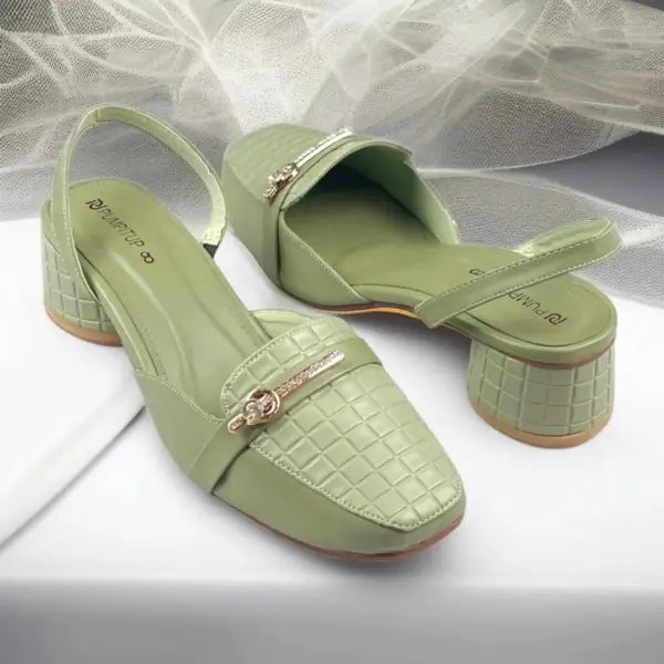 Mint Waffle Charm Slingback Block Heel PIU_221 Imported Sofa Rexine ladies shoes PumpItUp.pk
