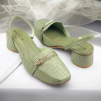 Mint Waffle Charm Slingback Block Heel PIU_221 Imported Sofa Rexine ladies shoes PumpItUp.pk