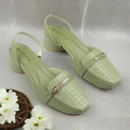 Mint Waffle Charm Slingback Block Heel PIU_221 Imported Sofa Rexine ladies shoes PumpItUp.pk
