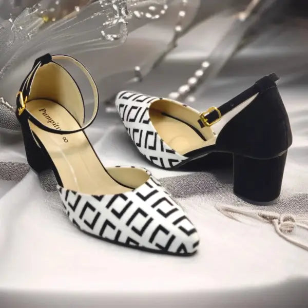 Monochrome Block Heel Pump PIU_194 Fabric Rexine ladies shoes PumpItUp.pk