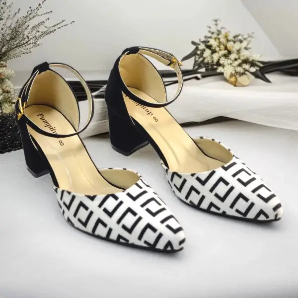 Monochrome Block Heel Pump PIU_194 Fabric Rexine ladies shoes PumpItUp.pk