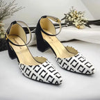 Monochrome Block Heel Pump PIU_194 Fabric Rexine ladies shoes PumpItUp.pk