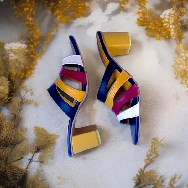 Multi Rip Block Heel Sandal PIU_159 Sofa Rexine ladies shoes PumpItUp.pk