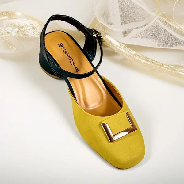 Musturd Glow Duo Slingback Block Heel PIU_251 Amarah Rexine ladies shoes PumpItUp.pk