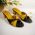Mustard LVX Super Comfy Block Heel Sandal PIU_158 Jeans + Sofa Rexine ladies shoes PumpItUp.pk