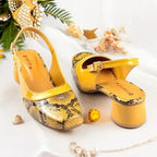Mustard Python Power Slingback Block Heel PIU_218 Imported Patent Rexine ladies shoes PumpItUp.pk
