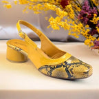 Mustard Python Power Slingback Block Heel PIU_218 Imported Patent Rexine ladies shoes PumpItUp.pk