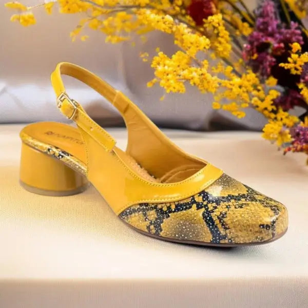 Mustard Python Power Slingback Block Heel PIU_218 Imported Patent Rexine ladies shoes PumpItUp.pk