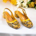 Mustard Python Power Slingback Block Heel PIU_218 Imported Patent Rexine ladies shoes PumpItUp.pk