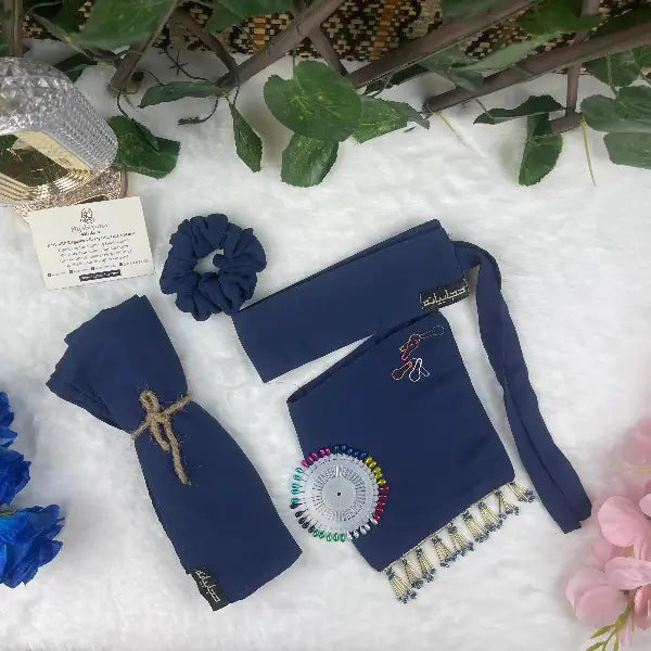 Navy Blue Saudi Niqab With Beads Set HB-32 – Elegant Double Georgette Niqab Set with Accessories by Hijabiyana by PumpItUp