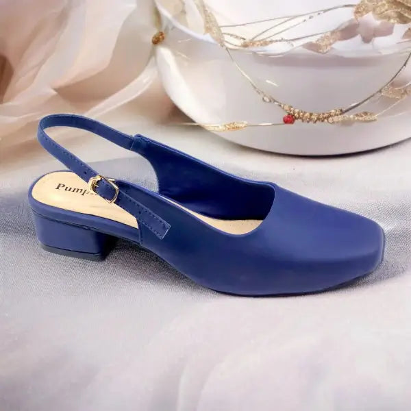 Navy Sleek Solace Slingback Block Heel PIU_211 Imported Sofa Rexine ladies shoes PumpItUp.pk