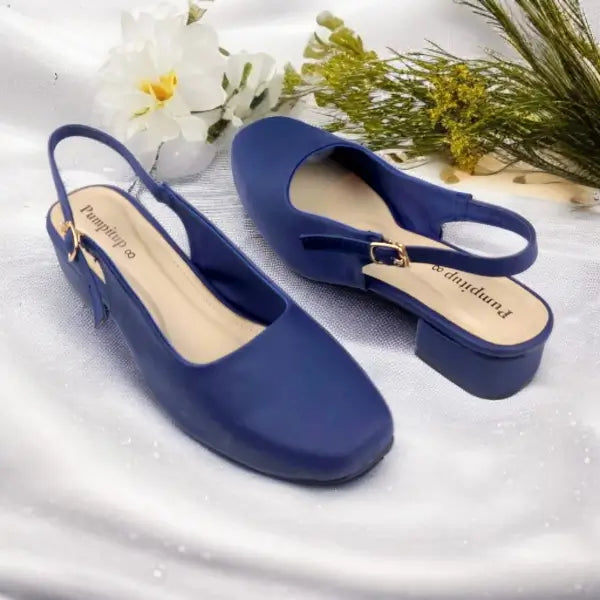 Navy Sleek Solace Slingback Block Heel PIU_211 Imported Sofa Rexine ladies shoes PumpItUp.pk