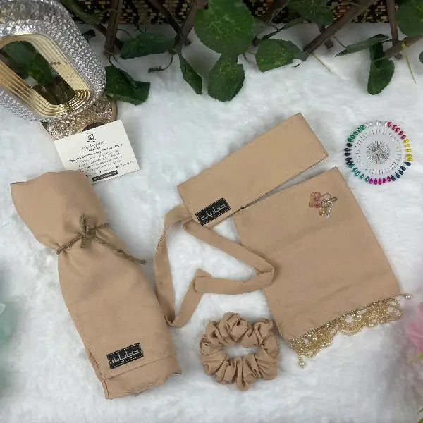 Nude Saudi Niqab With Beads Set HB-24 – Double Georgette Elegant Modest Wear by Hijabiyana by PumpItUp