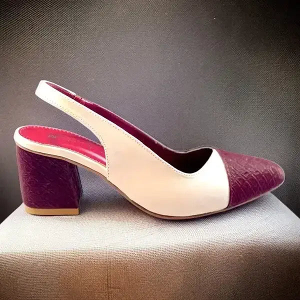 Off White & Mehroon Charm Slingback Block Heel PIU_229 Sofa & Fabric ladies shoes PumpItUp.pk