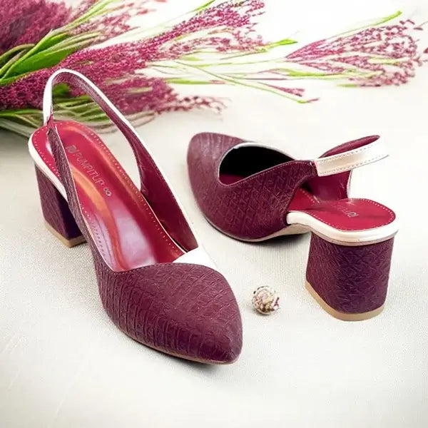 Off White & Mehroon Charm Slingback Block Heel PIU_229 Sofa & Fabric ladies shoes PumpItUp.pk