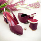 Off White & Mehroon Charm Slingback Block Heel PIU_229 Sofa & Fabric ladies shoes PumpItUp.pk