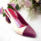 Off White & Mehroon Charm Slingback Block Heel PIU_229 Sofa & Fabric ladies shoes PumpItUp.pk