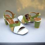 Olive Charm Block Heels Sandal PIU_193 Sofa Rexine ladies shoes PumpItUp.pk