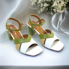 Olive Charm Block Heels Sandal PIU_193 Sofa Rexine ladies shoes PumpItUp.pk