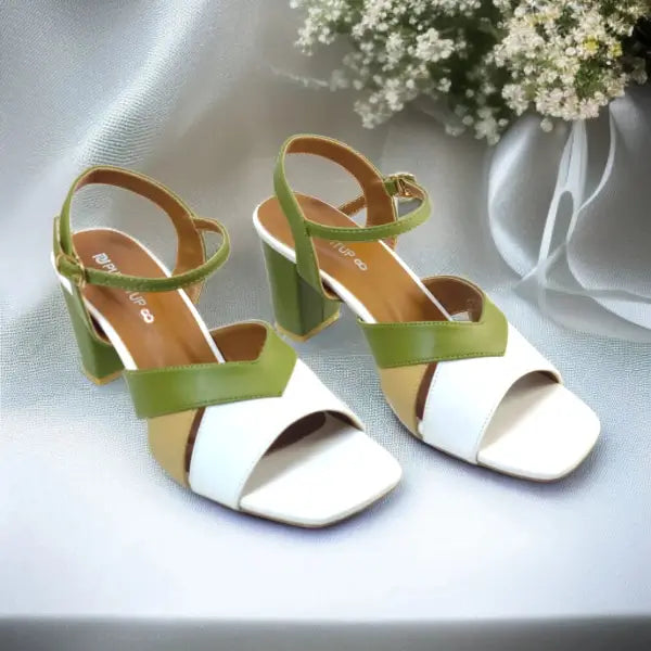 Olive Charm Block Heels Sandal PIU_193 Sofa Rexine ladies shoes PumpItUp.pk