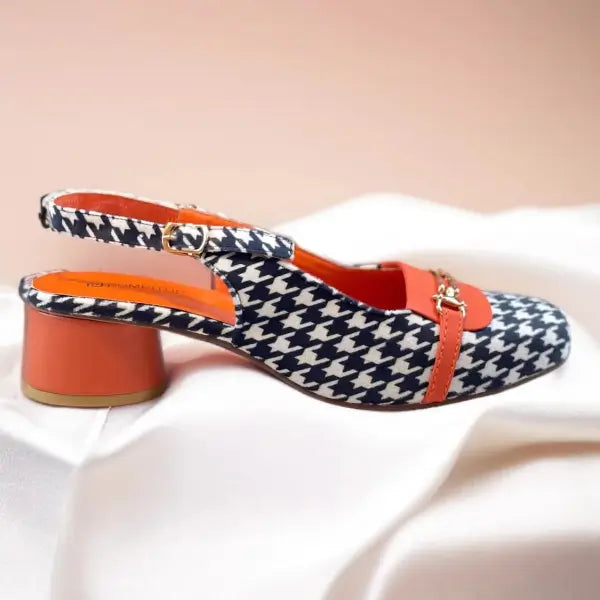 Orange Crush Slingback Block Heel PIU_223 Amarah Fabric Rexine ladies shoes PumpItUp.pk