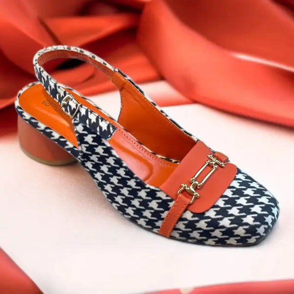 Orange Crush Slingback Block Heel PIU_223 Amarah Fabric Rexine ladies shoes PumpItUp.pk