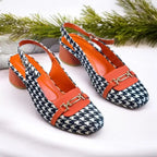 Orange Crush Slingback Block Heel PIU_223 Amarah Fabric Rexine ladies shoes PumpItUp.pk