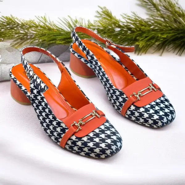 Orange Crush Slingback Block Heel PIU_223 Amarah Fabric Rexine ladies shoes PumpItUp.pk