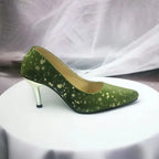 Pine Green Stiletto Heel Pump PIU_149 Amara Fabric ladies shoes PumpItUp.pk