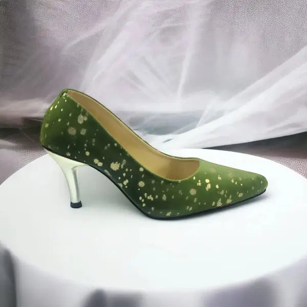 Pine Green Stiletto Heel Pump PIU_149 Amara Fabric ladies shoes PumpItUp.pk