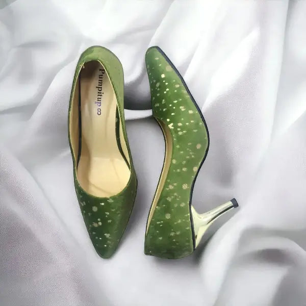 Pine Green Stiletto Heel Pump PIU_149 Amara Fabric ladies shoes PumpItUp.pk