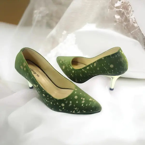 Pine Green Stiletto Heel Pump PIU_149 Amara Fabric ladies shoes PumpItUp.pk
