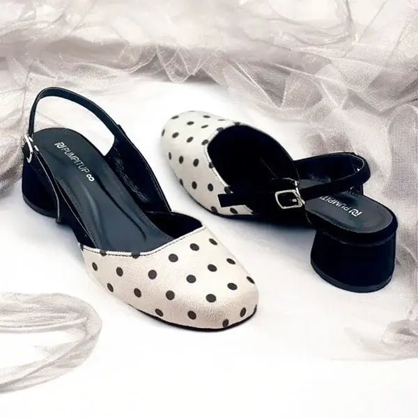 Polka Dots Block Heel PIU_243 Amarah Rexine ladies shoes PumpItUp.pk