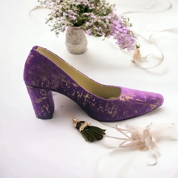 Purple Buttercups Block Heel Pump PIU_128 amarah rexine ladies shoes PumpItUp.pk
