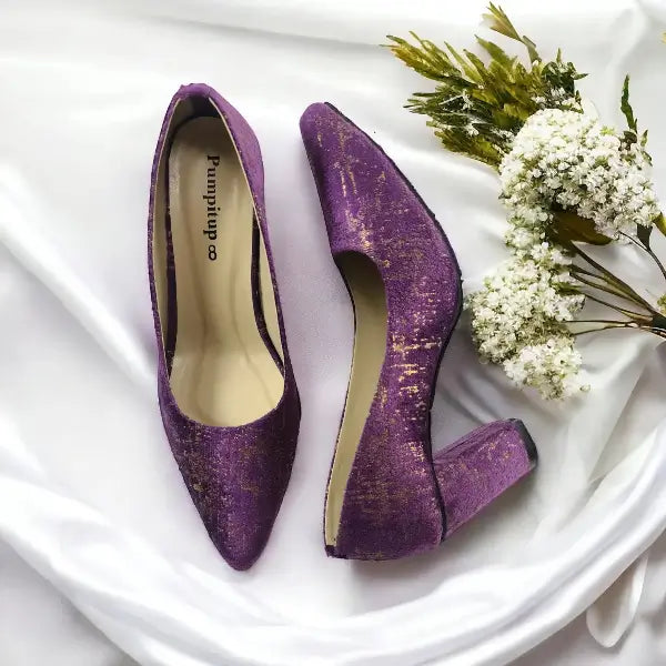 Purple Buttercups Block Heel Pump PIU_128 amarah rexine ladies shoes PumpItUp.pk